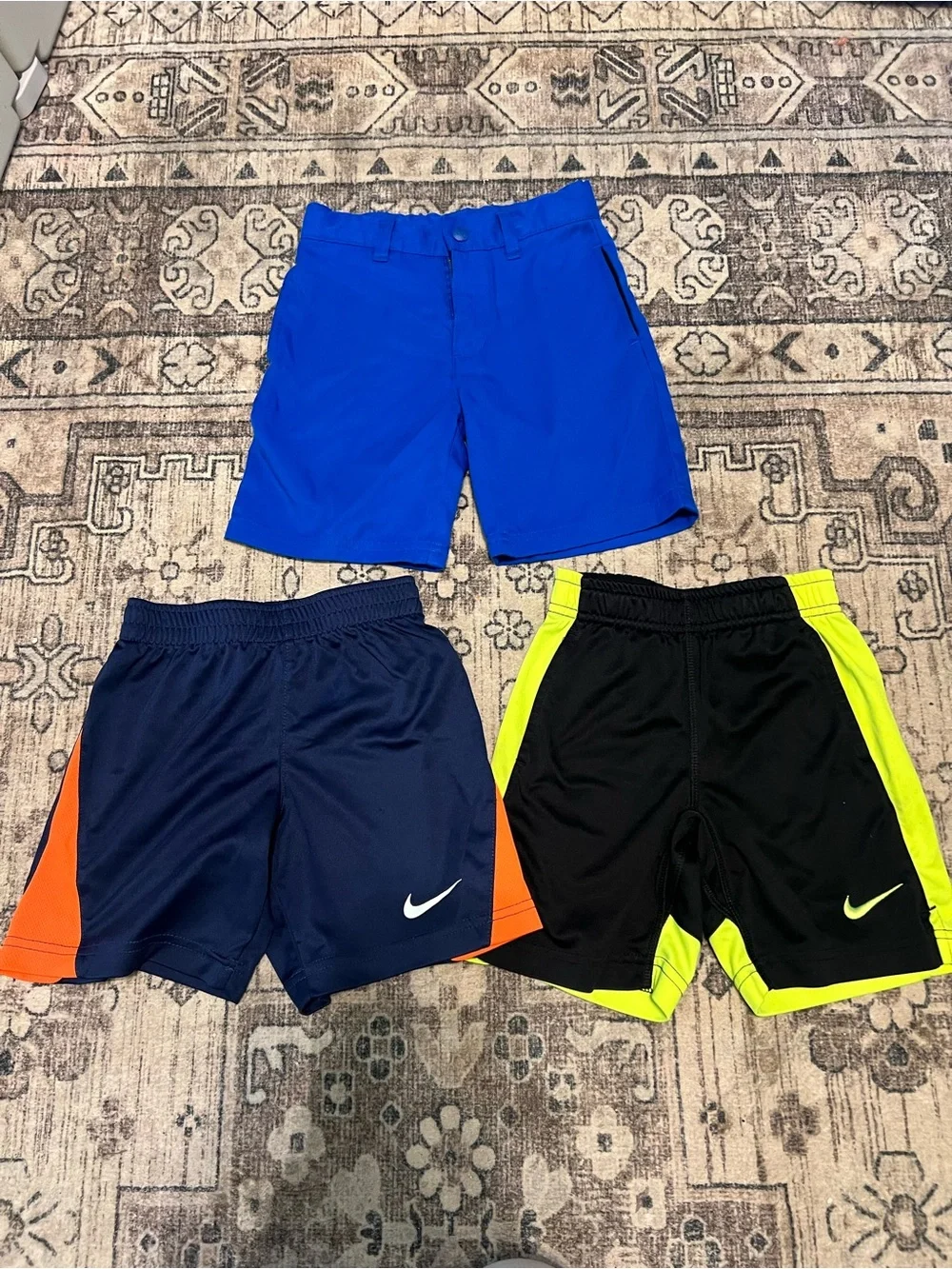 Nike boys Athletic Shorts Set - Royal Blue, Navy/Orange, Black/Neon Yellow